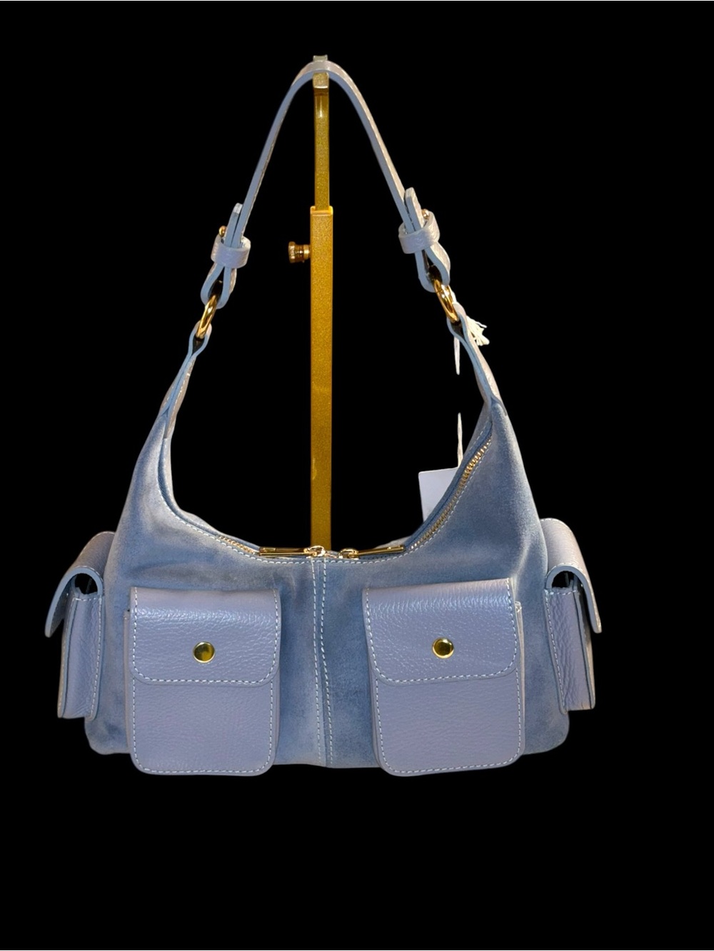 NWT Lilium Firenze Patty Suede Utility Shoulder Bag Crossbody Celeste Blue Italy